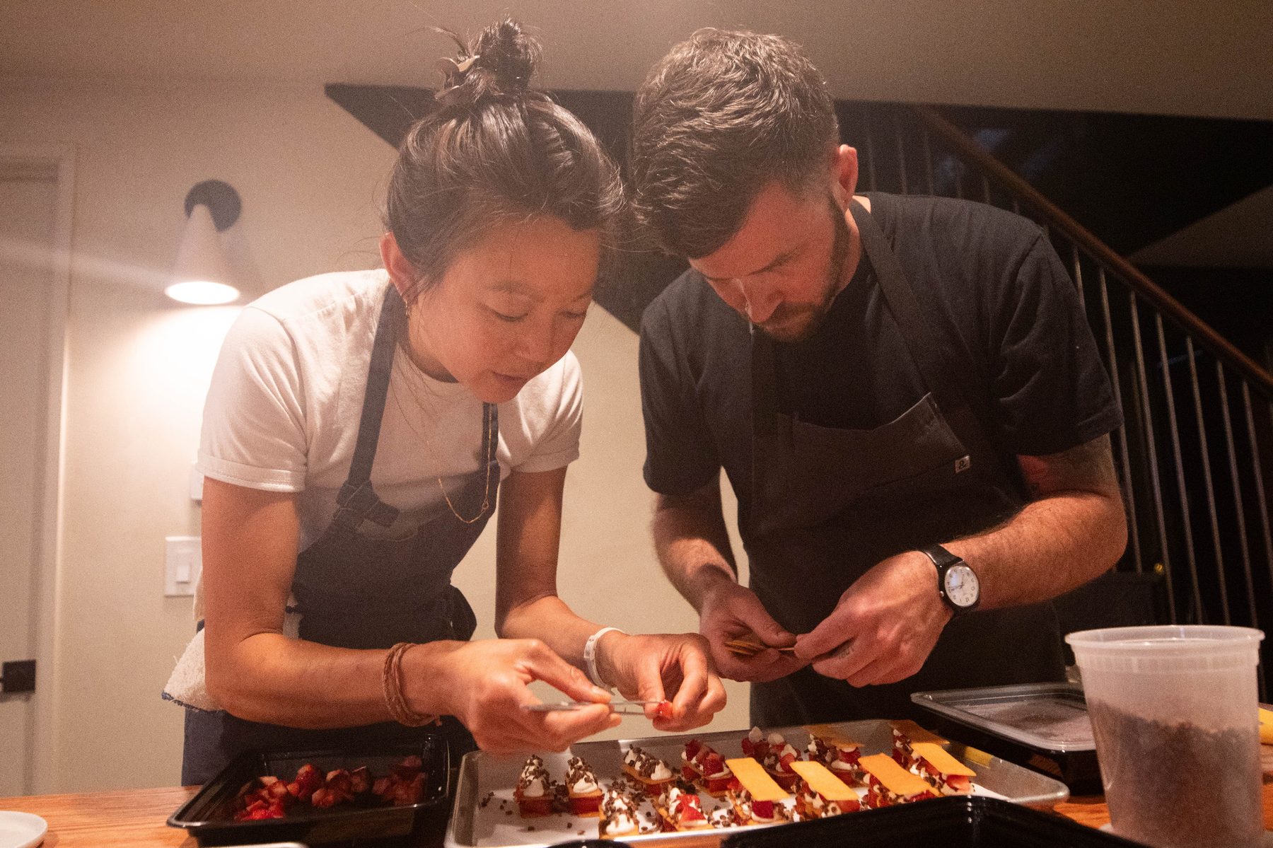 Chefs preparing dessert for the tasting dinner